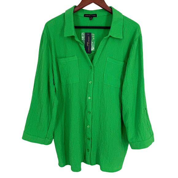 NEW NWT Adrienne Vittadini Plus Size 2X Green Wearable Art Blouse Shirt Top - Picture 1 of 8
